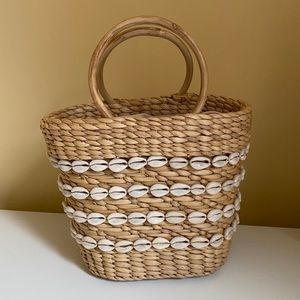 Poolside woven mini basket tote - The Mak, Shells